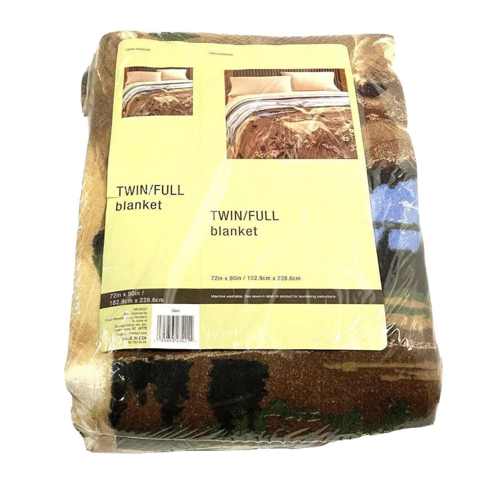 Springs Industries Deer Wildlife Scenic Blanket‎ Twin Full 72x90 Plush Cabin New